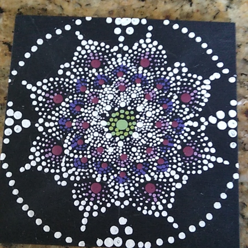 Hand Painted Mandala 4"x4" wood square
